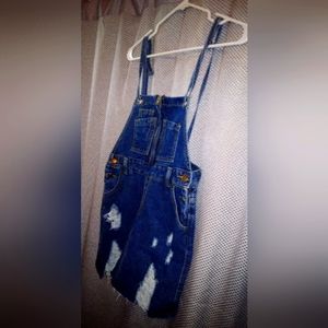 Distressed Denim Overall Dress